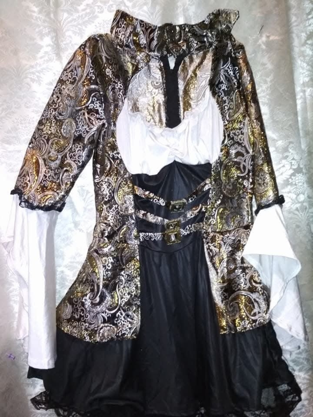 Women's Black, White & Gold Paisley Costume Dress